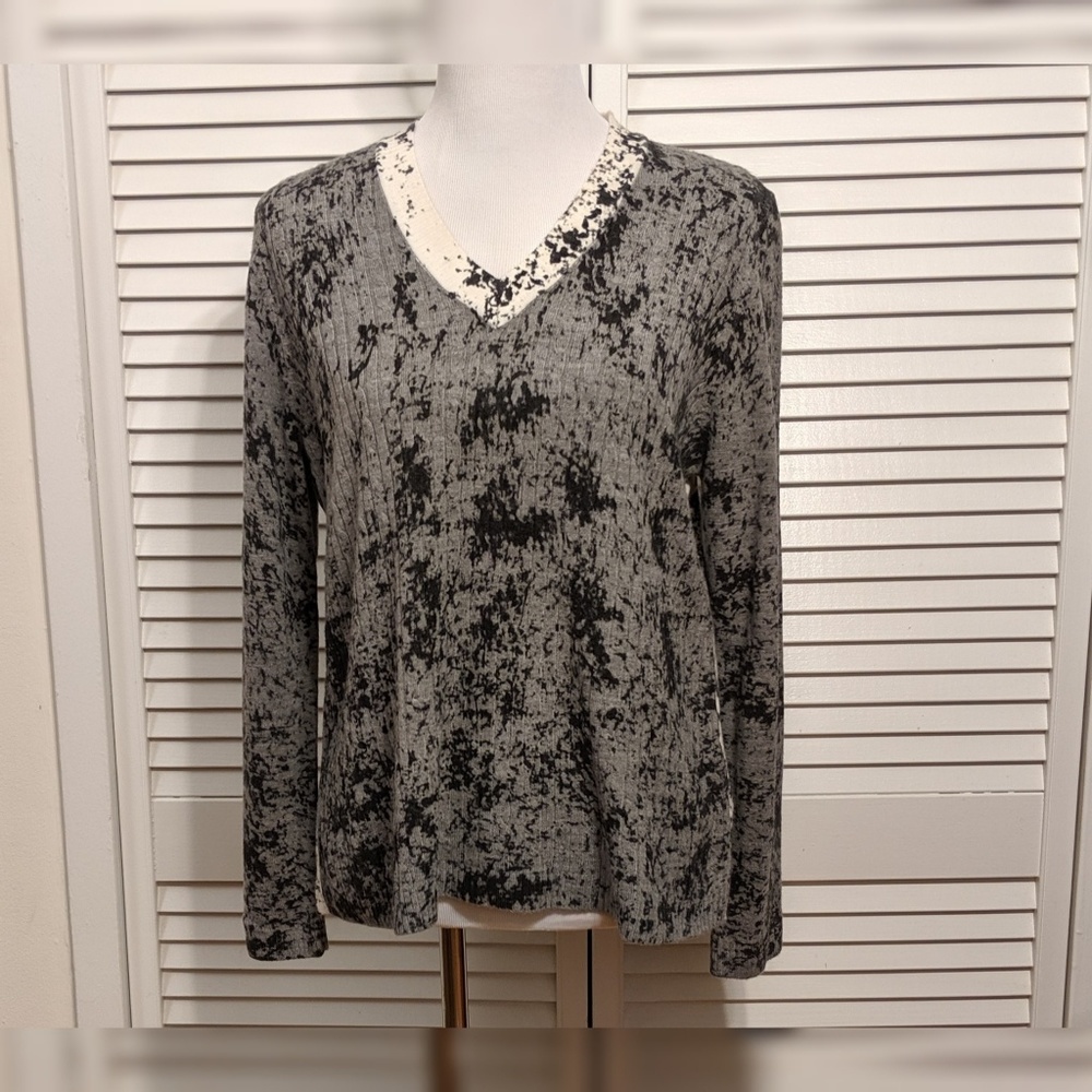 Splatter Color Block Pullover V-neck Sweater